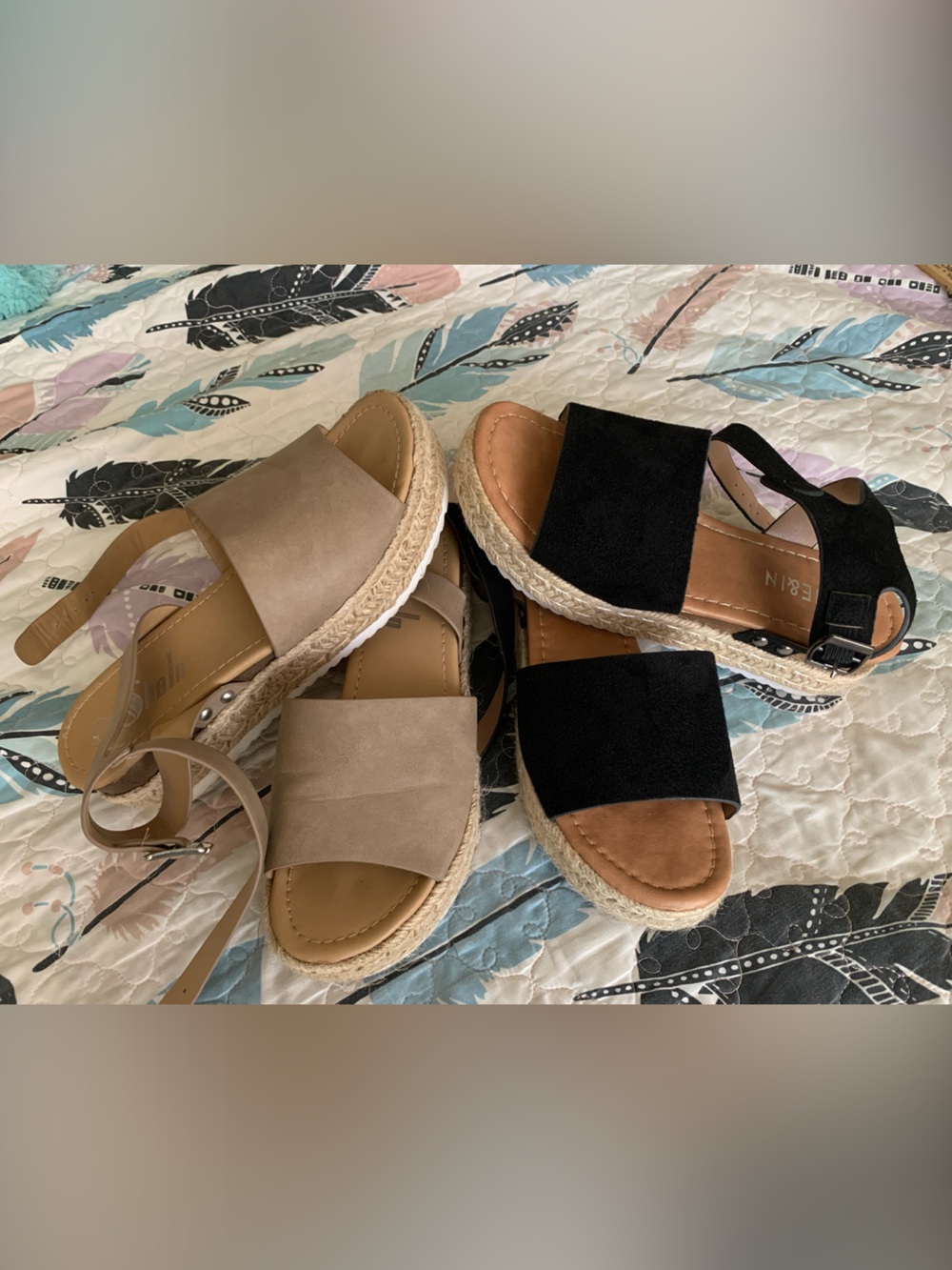 Women’s Espadrille Platform Sandals Beige & Black-2 pairs